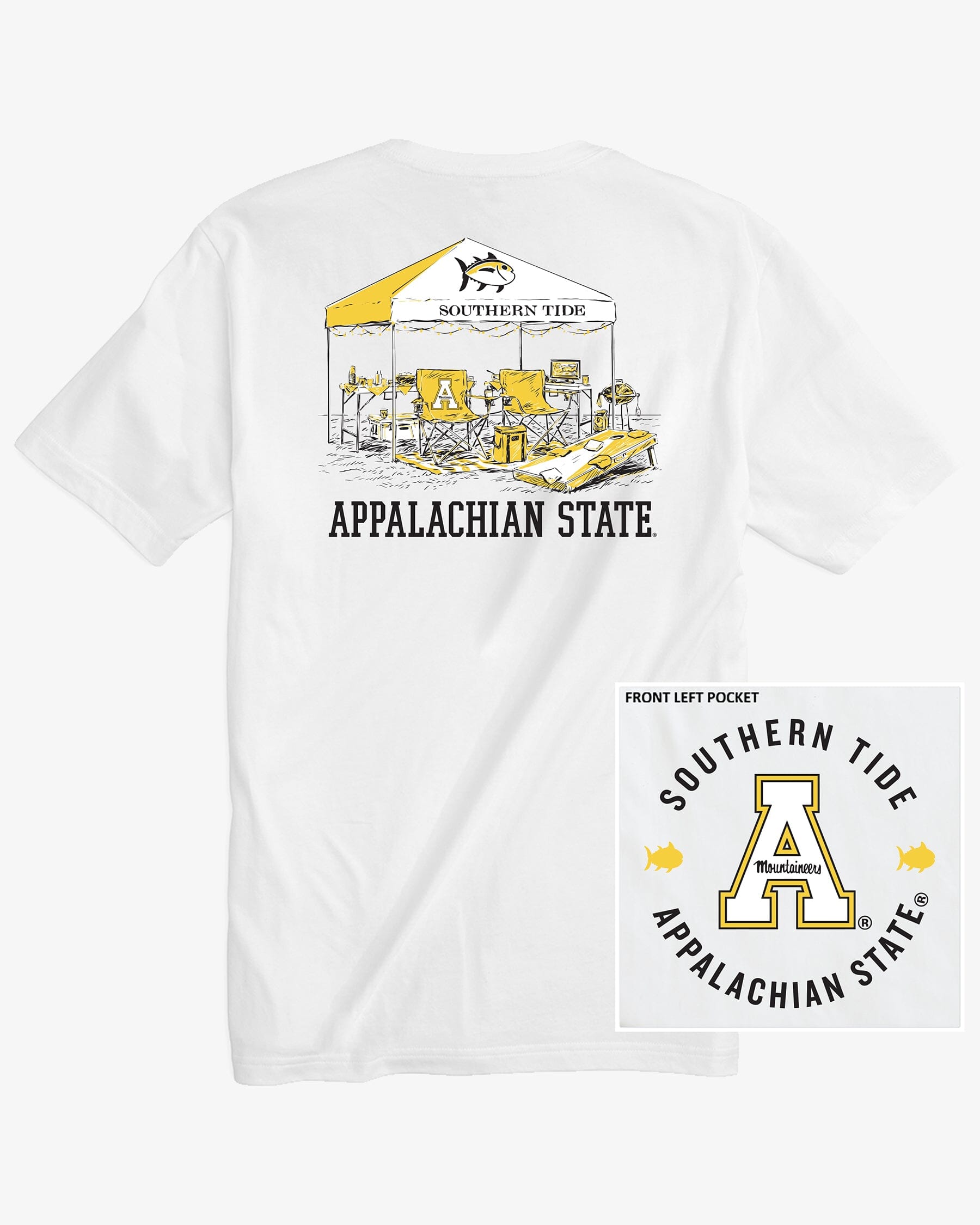 The back view of the App State Mountaineers Tailgate Time T-Shirt by Southern Tide - Classic White